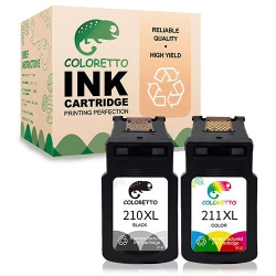 COLORETTO Remanufactured Printer Ink Cartridge Replacement for Canon Pg-210Xl, Cl-211Xl, 211Xl for Pixma Mp230 Mp240 Mp250 Mp