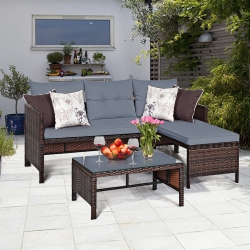 COSTWAY 3PCs Patio Wicker Rattan Sofa Set Outdoor Sectional Conversation Set Lawn Garden