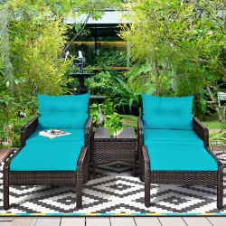 COSTWAY 5 PCs Patio Rattan Wicker Furniture Set Sofa Ottoman Coffee Table Cushioned