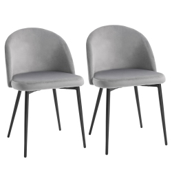 HOMCOM Modern Dining Chairs Set Of 2, Mid-Back Velvet Upholstered Kitchen Chairs, Side Chair for Living Room, Dining Room In Grey