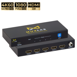 MUXLAB 1X4 HDMI Splitter 1 In 4 Out | Supports 4K60Hz (4:4:4), HDr, HDMI 2.0, HDcp 2.2, Deep Color, Edid Management And Led Diagnostic (1 Source To