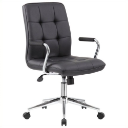 SCRANTON & CO Modern Leather Chair With Arms In Black/chrome