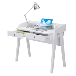 CONVENIENCE CONCEPTS Newport Deluxe Two-Drawer Desk In Wood Finish In White
