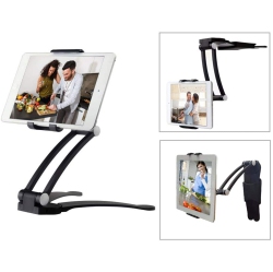 WINGOACCESSORIES Aluminum Tablet Stand Mount - Office & Kitchen Tablet Holder Adjustable Arm Cell Phone Ipad Holder Fits 4"- 12.9" Tablets And Phone