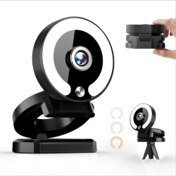 SENSEI PHOTO Senseiphoto Webcam With Microphone & Led Ring Light - Auto-Focus & 3 Level Brightness - Touch Control - Desktop Clip
