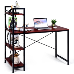 COSTWAY 47.5" Compact Computer Desk With 4-Tier Storage Bookshelves for Home Office