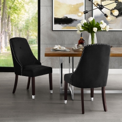 INSPIRED HOME Mikayla Velvet Dining Chair Set Of 2, Black/silver