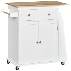HOMCOM Rolling Kitchen Island Trolley Storage Cart With Rubber Wood Top, 3-Tier Spice Rack, Towel Rack Home Kitchen Carts In White
