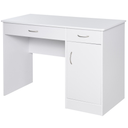 HOMCOM Computer Desk With Storage Drawers, Study Writing Table With Cabinet Adjustable Shelf for Home Office Workstation Bedroom In White