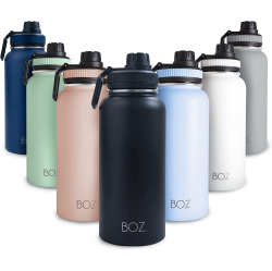 BOZ Stainless Steel Water Bottle Xl - Gun Powder (1 L / 32OZ) Wide Mouth, Bpa Free, Vacuum Double Wall Insulated In Black