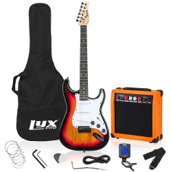 LYXPRO Full Size Electric Guitar \w 20W Amp, Package Includes All Accessories, Digital Tuner, Strings, Picks, Tremolo Bar, Shoulder Strap, And Case