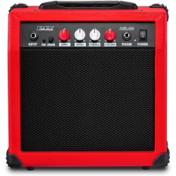 LYXPRO Electric Guitar Amp 20 Watt Amplifier Built In Speaker Headphone Jack And Aux Input Includes Gain Bass Treble Volume And Grind - In Red