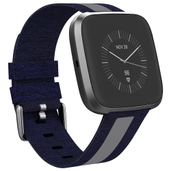 STRAPSCO Woven Reflective Watch Band Strap for Fitbit Versa 2, Versa & Versa Lite - Short-Medium - & Grey In Blue