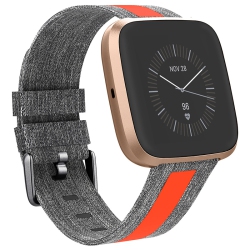 STRAPSCO Woven Reflective Watch Band Strap for Fitbit Versa 2, Versa & Versa Lite - Medium-Long - Grey & In Orange