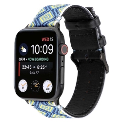 STRAPSCO Embroidered Leather Watch Band Strap for Apple Watch - 44MM - Blue & Reflections In Green