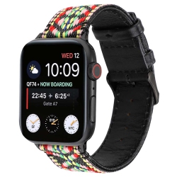 STRAPSCO Embroidered Leather Watch Band Strap for Apple Watch - 38MM - Candy Bracelet In Multicolor
