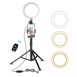 UBEESIZE 8" Mini Led Camera Selfie Ring Light W/ Mini Tripod Stand & Cell Phone Holder for Live Stream/makeup, Youtube