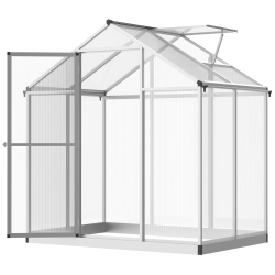 OUTSUNNY 6' X 4' X 6.4' Polycarbonate House, Aluminum Walk-In House Kit Garden, Plants Grow With Rain Gutter And Roof Vent, Silver In Green