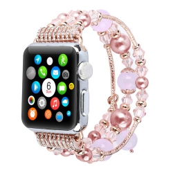 STRAPSCO Crystal Bead Bracelet Band Strap W Rhinestones for Apple Watch - 38MM - Rose & Purple In Gold