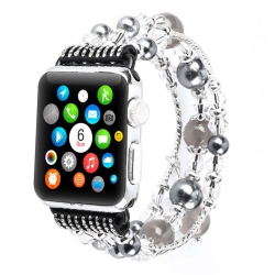 STRAPSCO Crystal Bead Bracelet Band Strap W Rhinestones for Apple Watch - 40MM - & Grey In Black