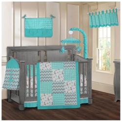 BABYFAD Animal Print 9 Piece Baby Crib Bedding In Turquoise
