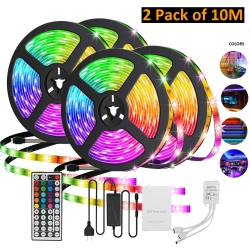 NAVOR 2 Pack Of Led Light Strip, 10M/32.8Ft 300 Led RGB Smd 5050 Color Changing With 44 Keys Remote Control, Ip65 Waterproof