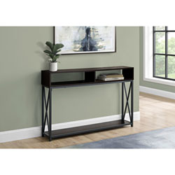 Monarch Contemporary Rectangular Console Table with 3 Shelves - Grey/Black