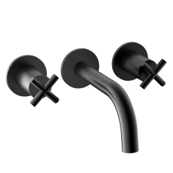 AGUA CANADA - Royale-Bk - Matte Wall Mounted Bathroom Basin Faucet Round Dual Lever In Black
