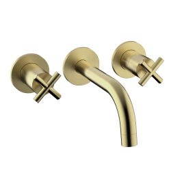 AGUA CANADA - Royale-Gd - Brushed Brass Wall Mounted Bathroom Basin Faucet Round Dual Lever