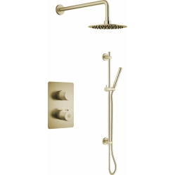 AGUA CANADA - Vanika-Gd - Brushed Brass Bathroom Rain Mixer Shower Combo Set Wall Mounted Rainfall Shower Head Faucet 8