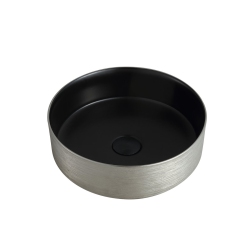AGUA CANADA Frido-Sil Bathroom Sink Round Modern Ceramic Vessel W/ Pop Up Drain, By In Silver