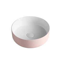 AGUA CANADA Frido-Pi-Wi Bathroom Sink Round Modern Pink & Ceramic Vessel W/ Pop Up Drain, By In White
