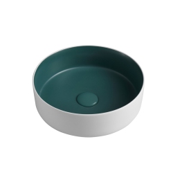 AGUA CANADA Frido-Dgre Bathroom Sink Round Modern Dark & White Ceramic Vessel W/ Pop Up Drain, By In Green