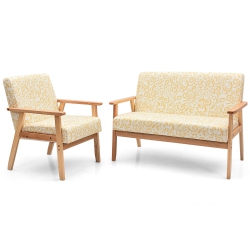 GYMAX Modern Living Room Sofa Set W/ Loveseat Sofa Couch & Accent Armchair