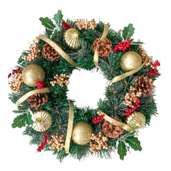 ALEKO Chw012 Decorative Holiday Christmas Artificial Wreath With Pine Cones And Accents In Gold