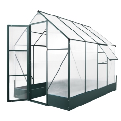 OUTSUNNY 8' X 6' X 7' Polycarbonate House \w Raised Garden Bed And Temperature Controlled Window, Walk In Outdoor Plant House \w Aluminum Alloy