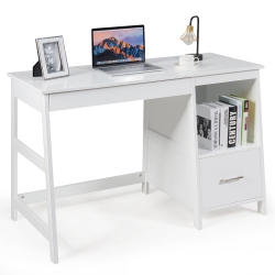 COSTWAY 47.5" Computer Desk Trestle Desk Writing Study Workstation W/ Shelf & 2 Drawers