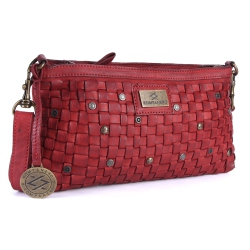 KOMPANERO Leather Handbag, Classy Italian Designer Clutch 11.4"- In Red
