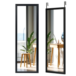 COSTWAY Door Wall Mounted Mirror Full Length Hanging Wood Frame Mirror Decor