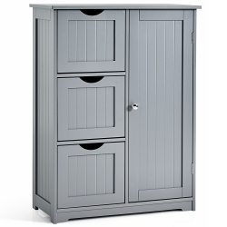 COSTWAY Bathroom Floor Cabinet Side Storage Cabinet With 3 Drawers And 1 Cupboard