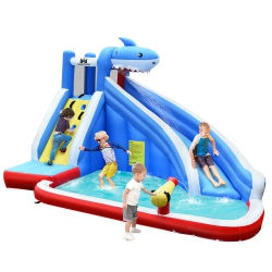 COSTWAY Inflatable Water Slide Shark Bounce House Castle Splash Water Pool Without Blower