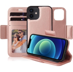 NAVOR Detachable Magnetic Wallet Case With Rfid Protection Compatible for Iphone 12 Mini [5.4 Inch] [Vajio Series] - Rose In Gold