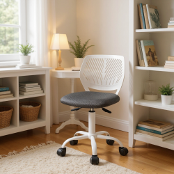 HOMY CASA Task Chair Office Chair Mid-Back Wood Armchair Adjustable Height Swivel Comfortable Soft Fabric/pu Uphosltery Seat Home Office Furniture