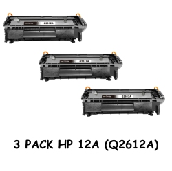 BESTONER 3 Pack HP 12A (Q2612A)/2612A/12A/q2612/hp12A Toner Cartridge 1012/1018/1020/1022/3015/3020/3030/3050/3052/3055 In Black