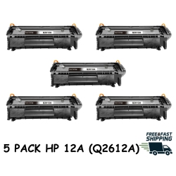 BESTONER 5 Pack HP 12A (Q2612A)/2612A/12A/q2612/hp12A Toner Cartridge 1012/1018/1020/1022/3015/3020/3030/3050/3052/3055 In Black