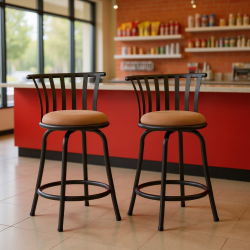 HOMY CASA Set Of 2 Swivel Bar Stools With Backrest And Comfortable Cushion for Cinema Lobby, Sports Arena, And Waiting Area