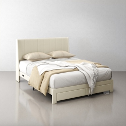 HOMY CASA Modern Queen Size Upholstered Bed Frame With Storage Drawers – Beige, No Box Spring Needed