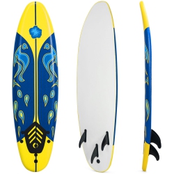 GYMAX 6Ft Surfing Body Board W/ 3 Removable Fins Safety Leash Red/yellow/white