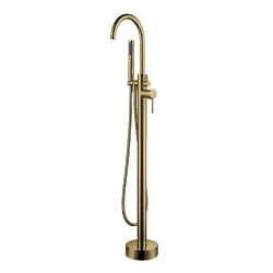 AGUA CANADA - Shiro-Gd - Brushed Brass Finish Modern Square Freestanding Bathtub Faucet W/ Hand Shower In Gold