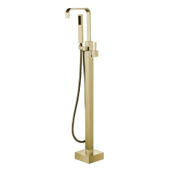 AGUA CANADA - Sakura-Gd - Brushed Brass Finish Modern Square Freestanding Bathtub Faucet W/ Hand Shower In Gold